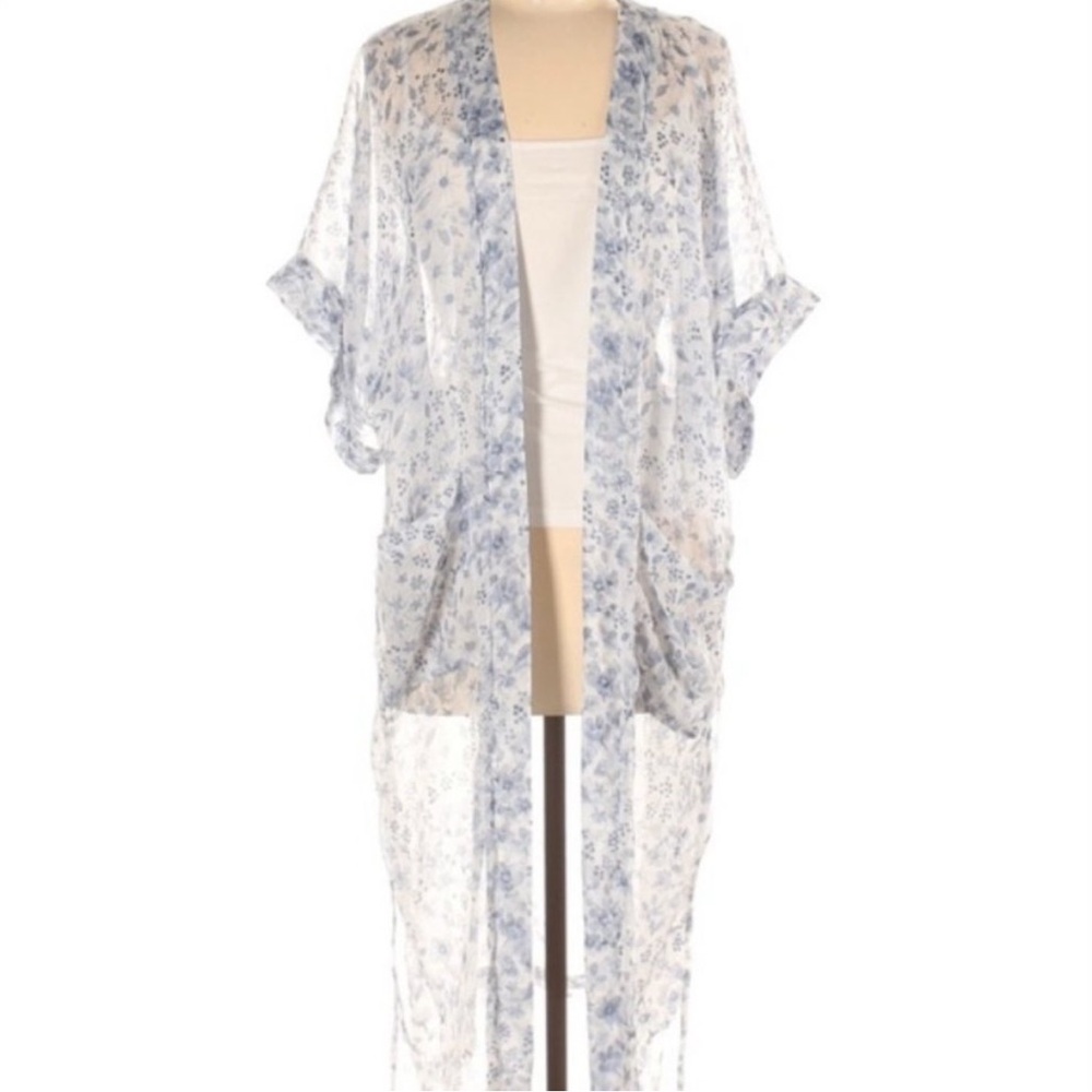 Sheer silk Blue Floral Kimono